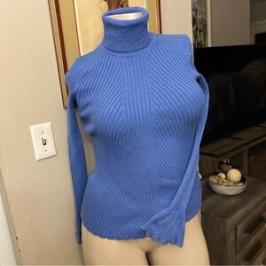 FITS LARGE SUNDANCE Ribbed Blue Long Sleeve
Turtleneck Stretch Knit Top